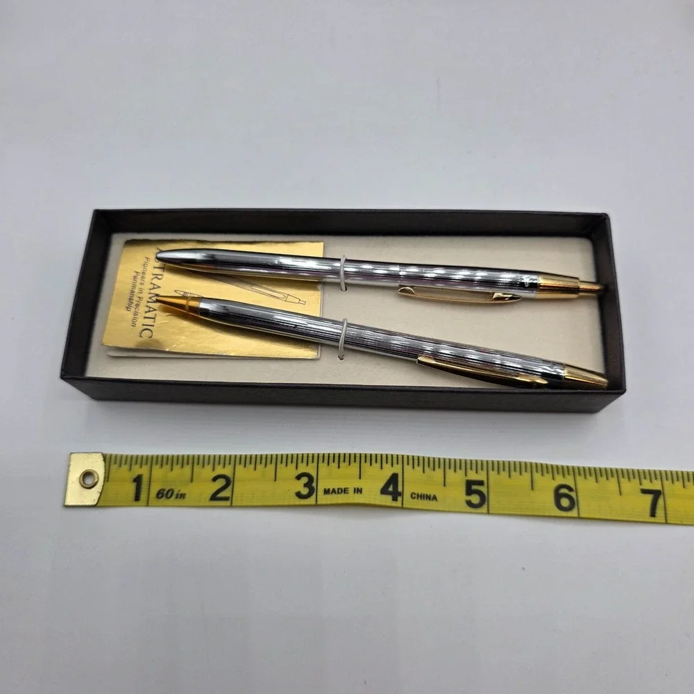 ASTRAMATIC Ballpoint Pens Set Chrome Gold Finish Vintage Penmanship Collection‎